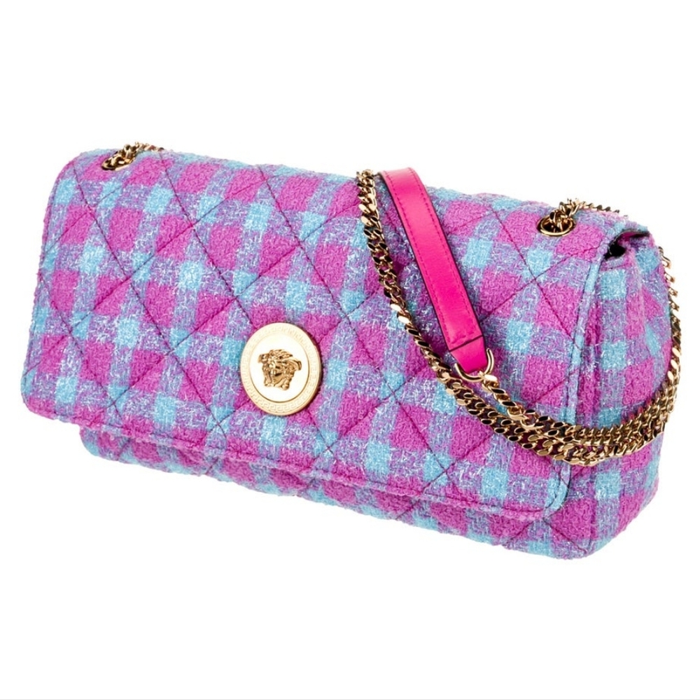 Versace Tweed Pink And Blue Two Way Bag NWT - Picture 7 of 13